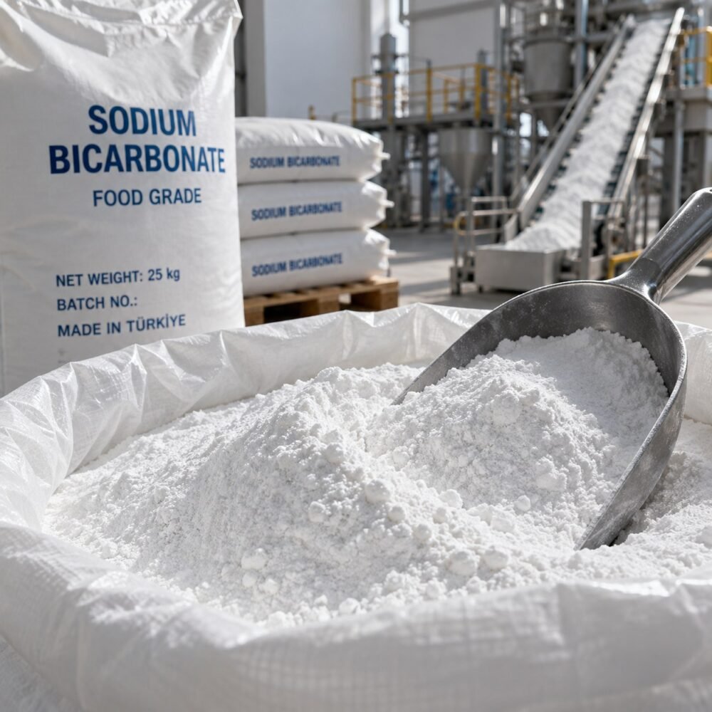 Gıda sınıfı sodyum bikarbonat çuvalları ve üretim tesisi